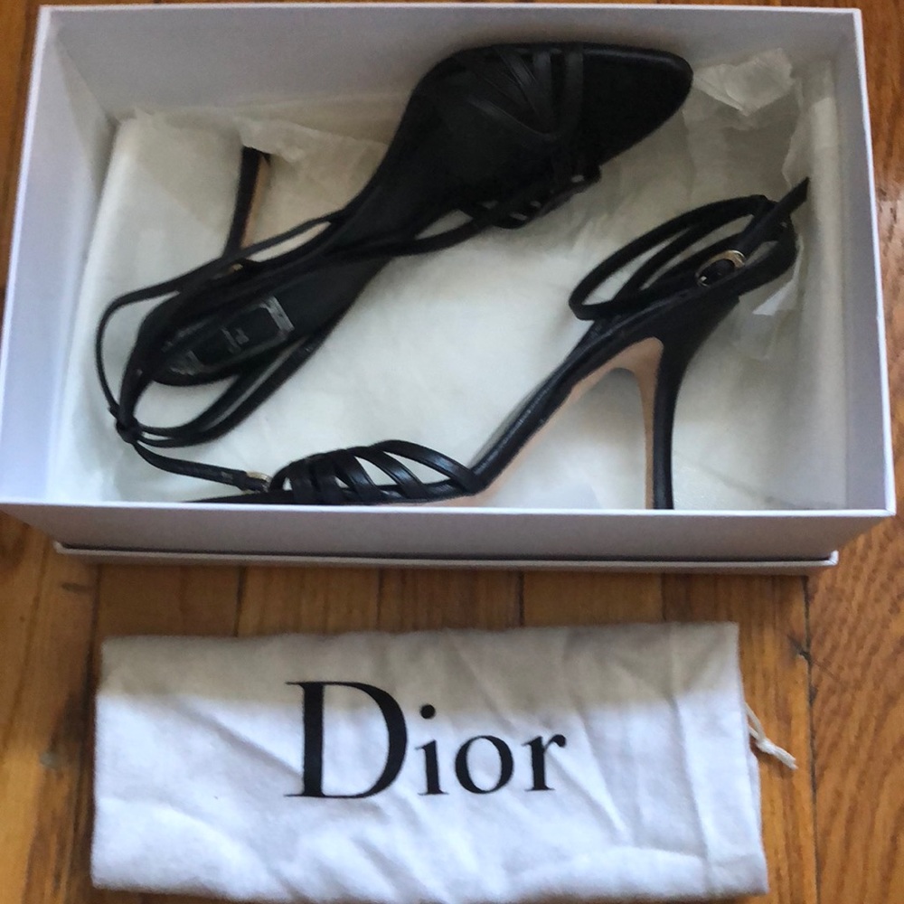 Christian Dior black leather stiletto sandals
